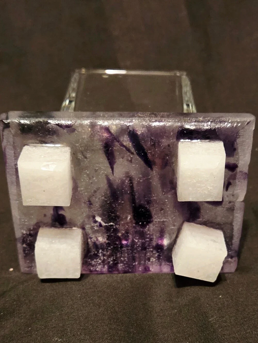 Artisan Glass Votive Candle Holder on Marbled Purple Resin Pedestal Footed Base